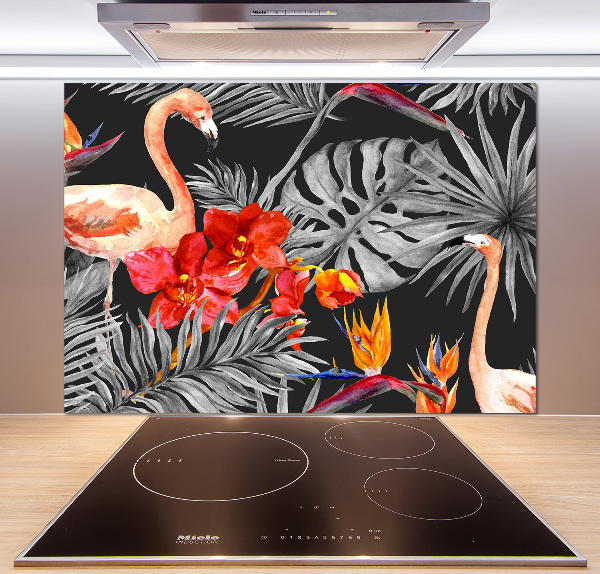 Keuken achterwand Flamingo's en bloemen
