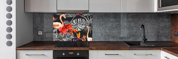 Keuken achterwand Flamingo's en bloemen