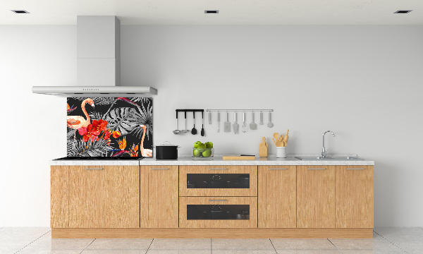 Keuken achterwand Flamingo's en bloemen