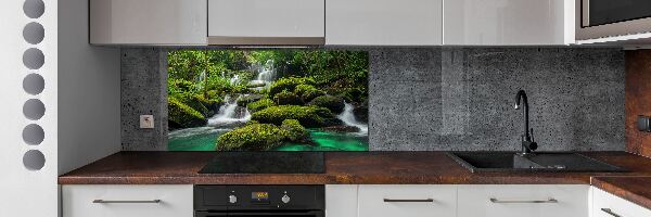 Spatscherm keuken Waterval in het bos