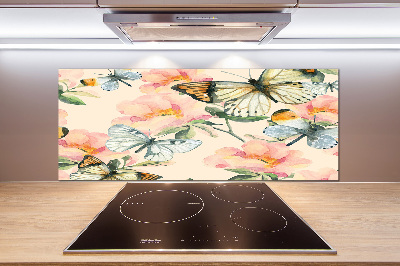 Spatplaat keuken Vlinders en bloemen