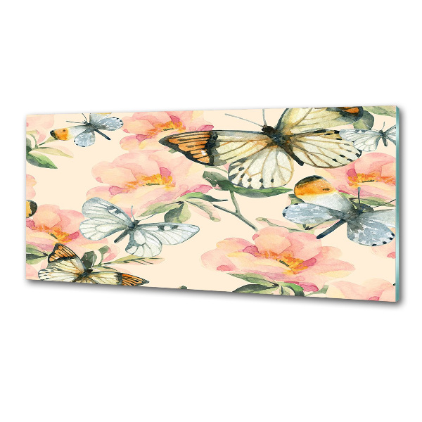 Spatplaat keuken Vlinders en bloemen