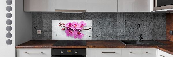 Glazen achterwand keuken Orchidee op hout