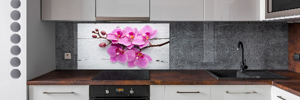 Glazen achterwand keuken Orchidee op hout