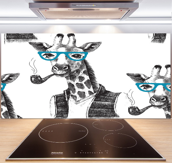 Glazen achterwand keuken Giraffe met bril