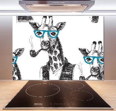 Glazen achterwand keuken Giraffe met bril
