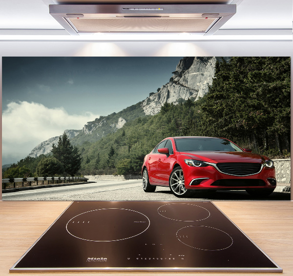 Glazen achterwand keuken Auto in de bergen