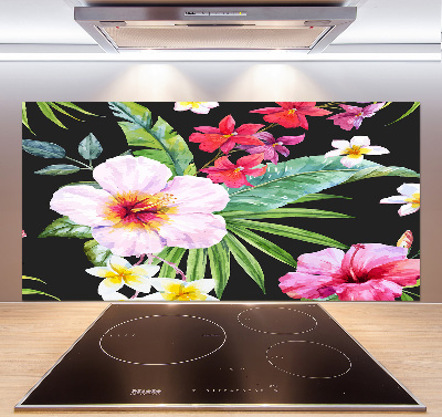 Glazen achterwand keuken Hawaiiaanse bloemen