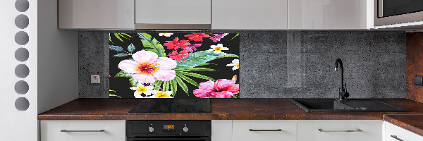 Glazen achterwand keuken Hawaiiaanse bloemen