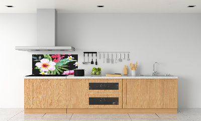 Glazen achterwand keuken Hawaiiaanse bloemen