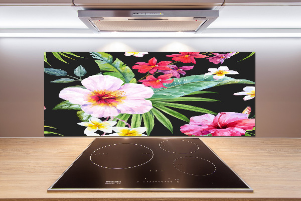 Glazen achterwand keuken Hawaiiaanse bloemen