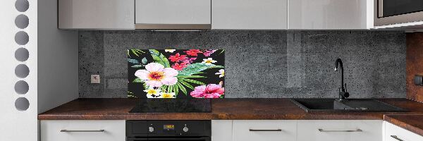 Glazen achterwand keuken Hawaiiaanse bloemen