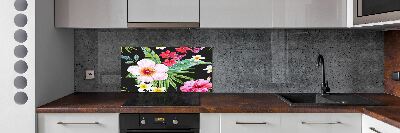 Glazen achterwand keuken Hawaiiaanse bloemen