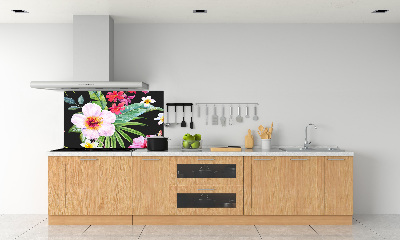 Glazen achterwand keuken Hawaiiaanse bloemen