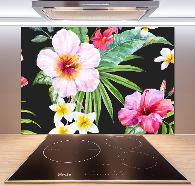 Glazen achterwand keuken Hawaiiaanse bloemen