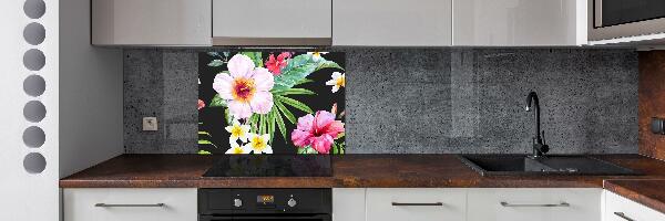 Glazen achterwand keuken Hawaiiaanse bloemen