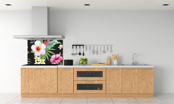 Glazen achterwand keuken Hawaiiaanse bloemen