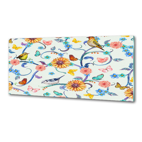 Spatplaat keuken Bloemen en vogels