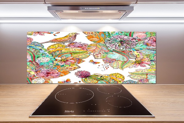 Glazen achterwand keuken Vogel en versieringen