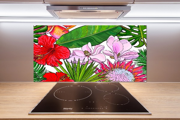 Spatscherm keuken Hawaiiaanse bloemen