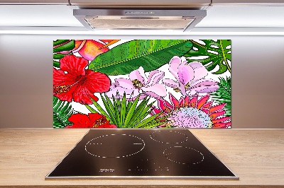 Spatscherm keuken Hawaiiaanse bloemen
