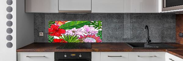 Spatscherm keuken Hawaiiaanse bloemen