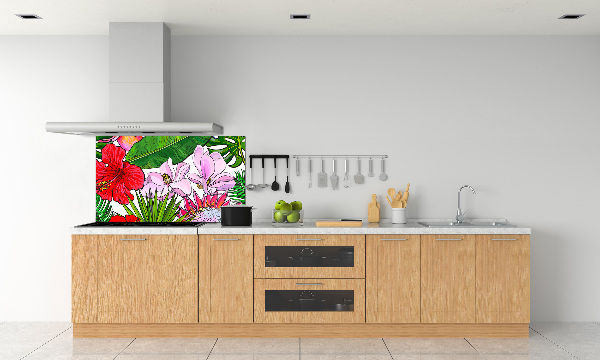 Spatscherm keuken Hawaiiaanse bloemen