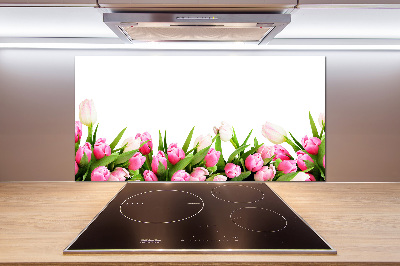Spatscherm keuken Roze tulpen