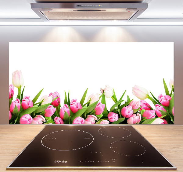 Spatscherm keuken Roze tulpen