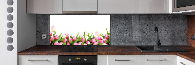 Spatscherm keuken Roze tulpen