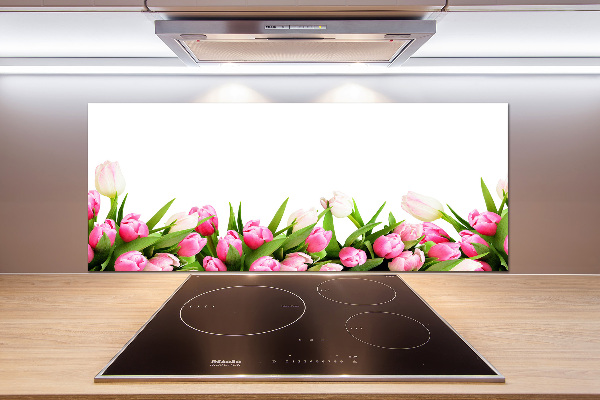 Spatscherm keuken Roze tulpen