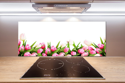Spatscherm keuken Roze tulpen