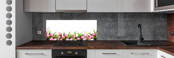 Spatscherm keuken Roze tulpen