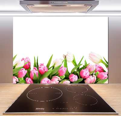 Spatscherm keuken Roze tulpen