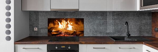 Spatplaat keuken Hout in de open haard