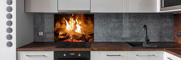 Spatplaat keuken Hout in de open haard