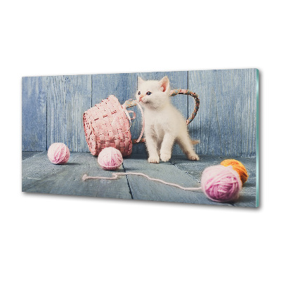 Spatplaat keuken Witte kat en strengen