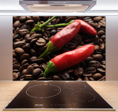 Glazen achterwand keuken Chili en koffie