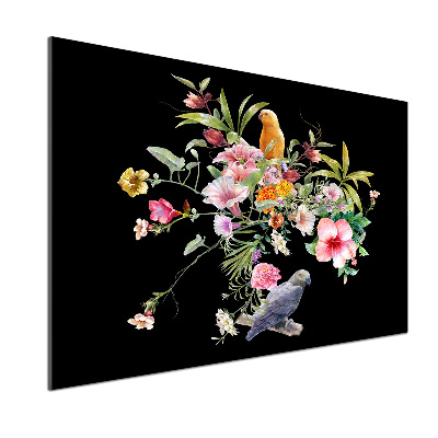 Spatscherm keuken Bloemen en vogels