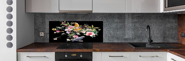 Spatscherm keuken Bloemen en vogels