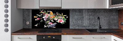 Spatscherm keuken Bloemen en vogels
