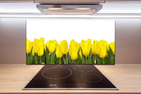 Glazen achterwand keuken Gele tulpen