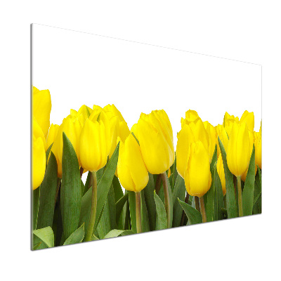 Glazen achterwand keuken Gele tulpen