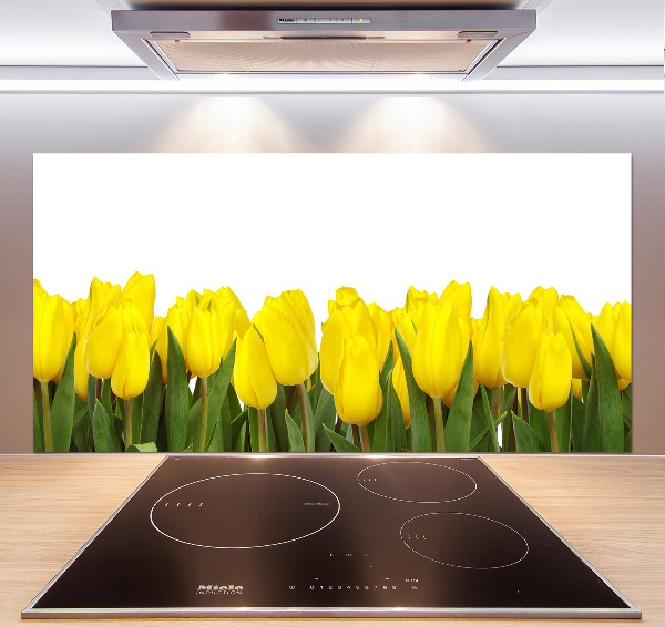 Glazen achterwand keuken Gele tulpen