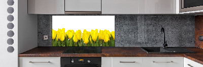 Glazen achterwand keuken Gele tulpen