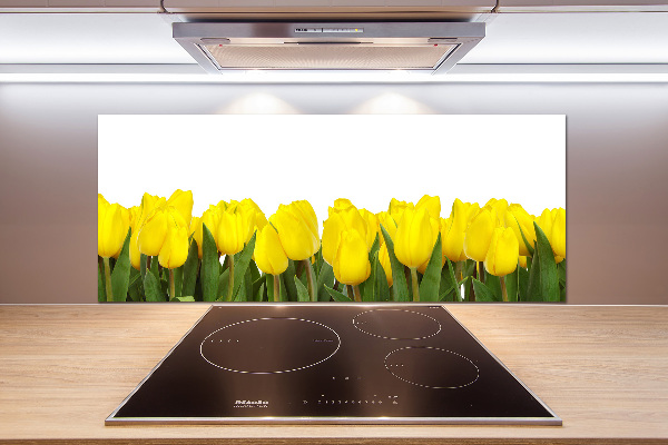 Glazen achterwand keuken Gele tulpen