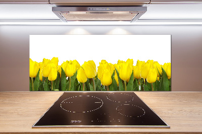 Glazen achterwand keuken Gele tulpen