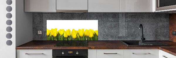 Glazen achterwand keuken Gele tulpen