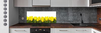 Glazen achterwand keuken Gele tulpen
