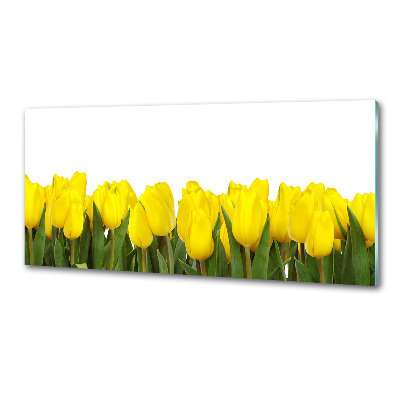 Glazen achterwand keuken Gele tulpen